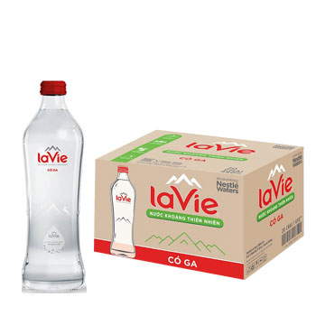 Thùng nước La Vie chai thủy tinh 450ml có ga (20 chai / thùng)